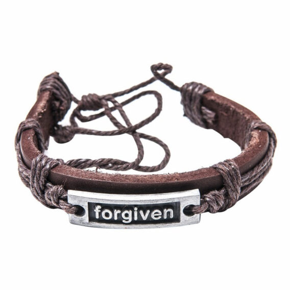 Bracelet en cuir brun avec plaque métal Forgiven Presente Bracelet