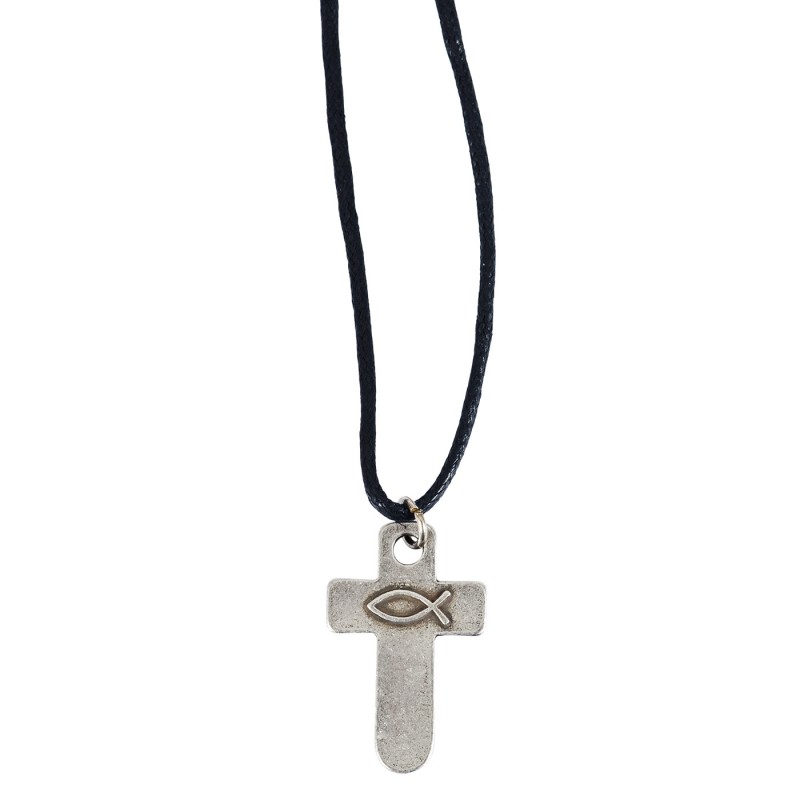 Collier pendentif Tobias – croix en métal avec Ichthus Colar Collier