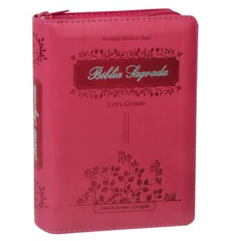 Bíblia ARC Pink Fuxia Média Com ZÍper/Índice Letra Grande Biblia Biblia